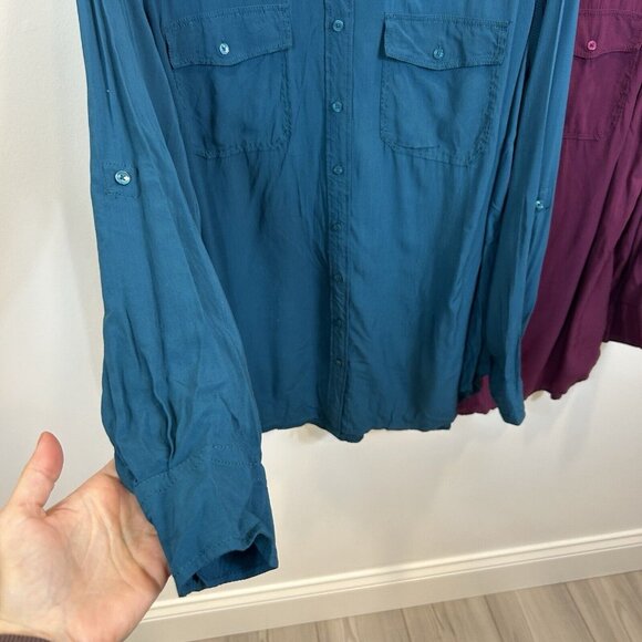 Lot Of 2 Talbots 2X Button Down Blouse Tops Rayon Chest Pockets Career - Picture 5 of 12